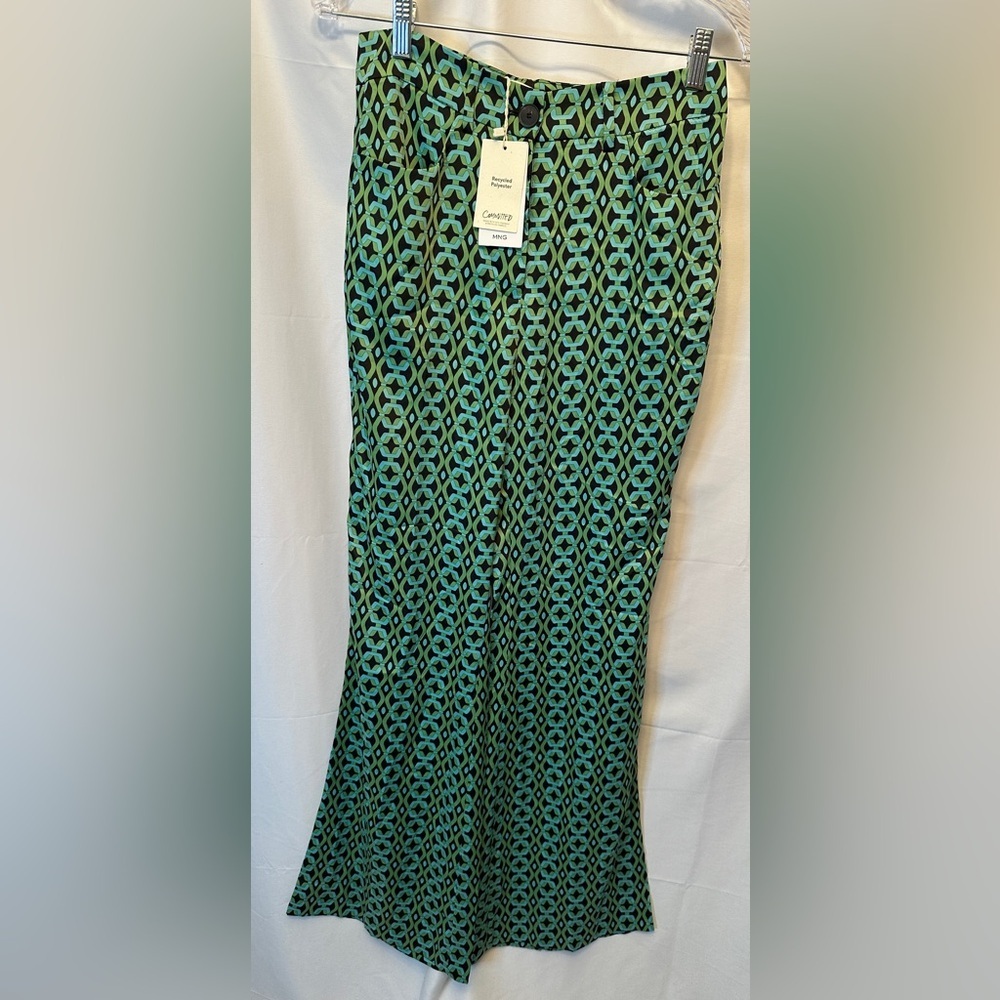 Mango Green & Black Geometric Wide Leg Pants